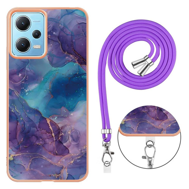 For Xiaomi Redmi Note 12 5G Global Electroplating Marble Dual-side IMD Phone Case with Lanyard(Purple 016)