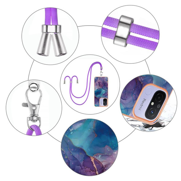 For Xiaomi Redmi 12C / 11A 4G Global Electroplating Marble Dual-side IMD Phone Case with Lanyard(Purple 016)