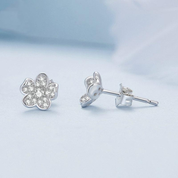 BSE855 Sterling Silver S925 White Gold Plated Full-set Zircon Flower Stud Earrings