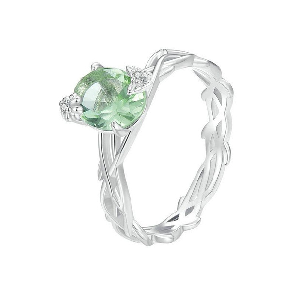 BSR466 925 Sterling Silver Plated Spinel Green Vine Ring, Size: NO.7 