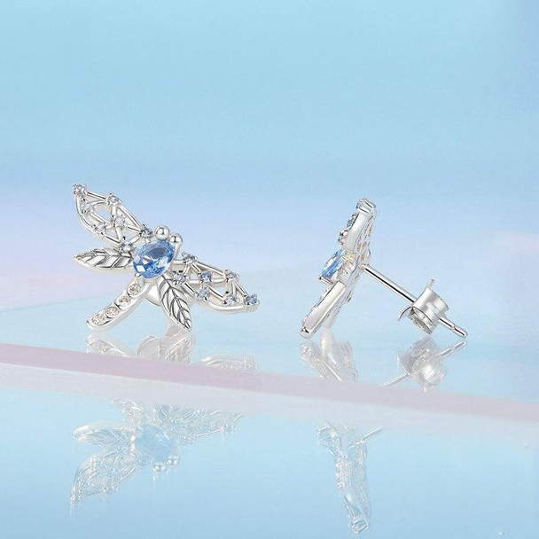 BSE874 925 Sterling Silver Plated Plated Spinel Lovely Dragonfly Stud Earrings