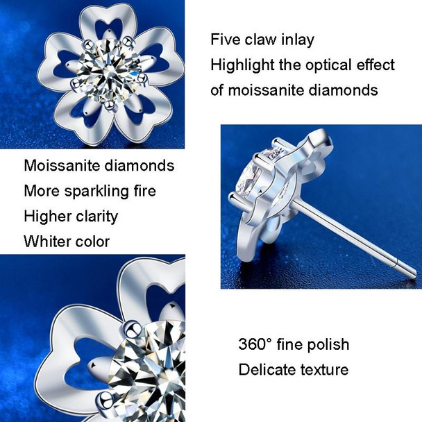 Sakura Earrings 925 Silver Needle Flower Earrings(50 Points Mosan Diamond White Gold)