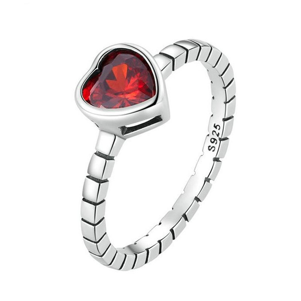 Sterling Silver S925 Burgundy Heart Shaped Retro Women Ring(No.6)
