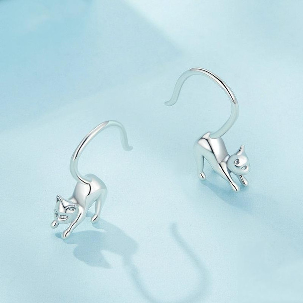 Sterling Silver S925 Cute Cat Open Earrings