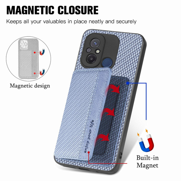 For Redmi 12C Carbon Fiber Magnetic Card Bag Phone Case(Blue)