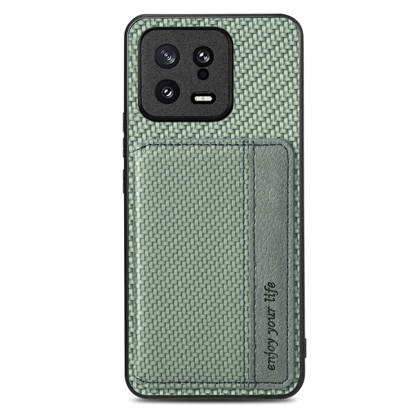 For Xiaomi 13 Carbon Fiber Magnetic Card Bag Phone Case(Green)