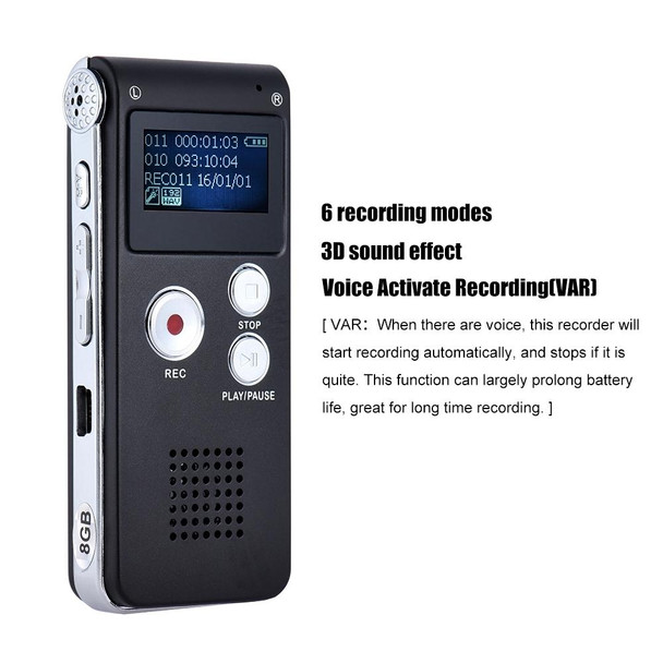 SK-012 4GB USB Dictaphone Digital Audio Voice Recorder with WAV MP3 Player VAR Function(Black)