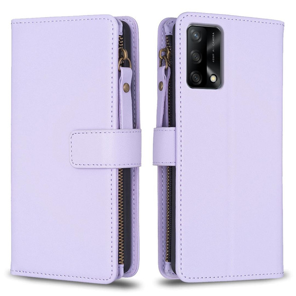 For OPPO A74 4G / F19 4G 9 Card Slots Zipper Wallet Leatherette Flip Phone Case(Light Purple)