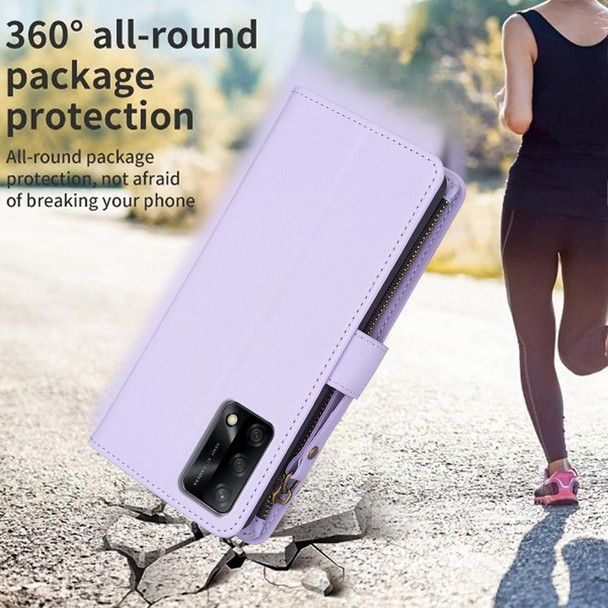For OPPO A74 4G / F19 4G 9 Card Slots Zipper Wallet Leatherette Flip Phone Case(Light Purple)
