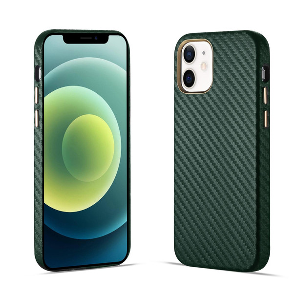 Carbon Fiber Leatherette Texture Kevlar Anti-fall Phone Protective Case - iPhone 12(Green)