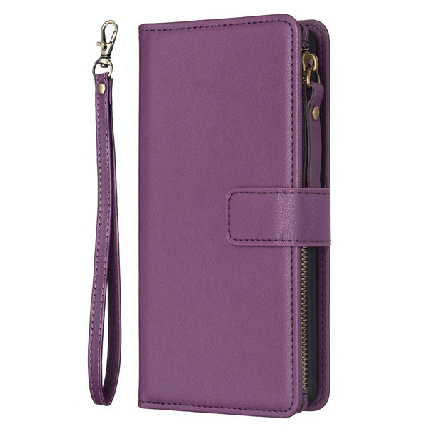 9 Card Slots Zipper Wallet Leatherette Flip Phone Case For OPPO A16 / A16s / A54s / A55 5G / A54 4G (Dark Purple)