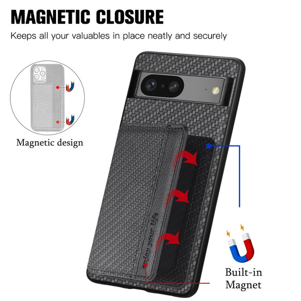 For Google Pixel 7A Carbon Fiber Magnetic Card Bag Phone Case(Black)