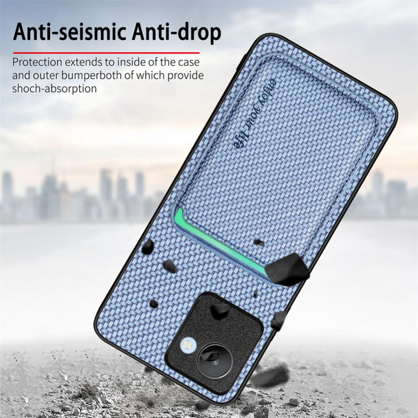 For Realme C30 Carbon Fiber Leatherette Card Magsafe Phone Case(Khaki)