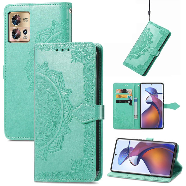 For Motorola Moto Edge 30 Fusion Mandala Flower Embossed Leatherette Phone Case(Green)