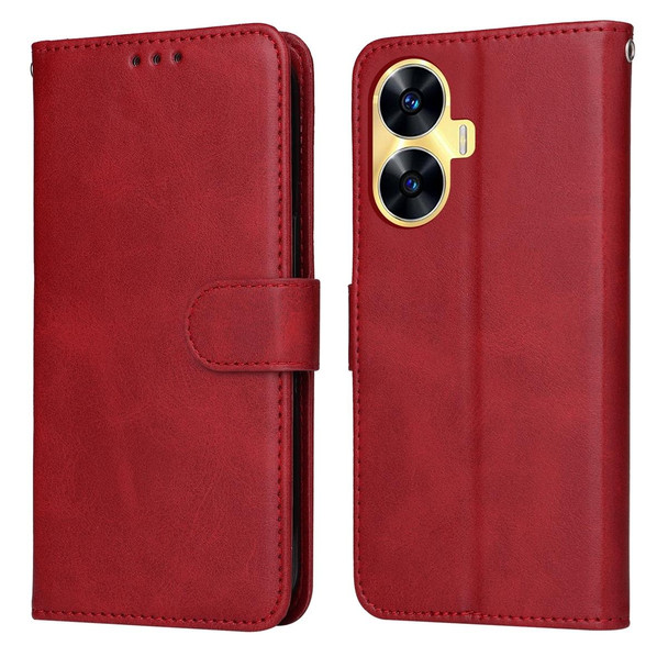 For Realme C55 Classic Calf Texture Flip Leatherette Phone Case(Red)