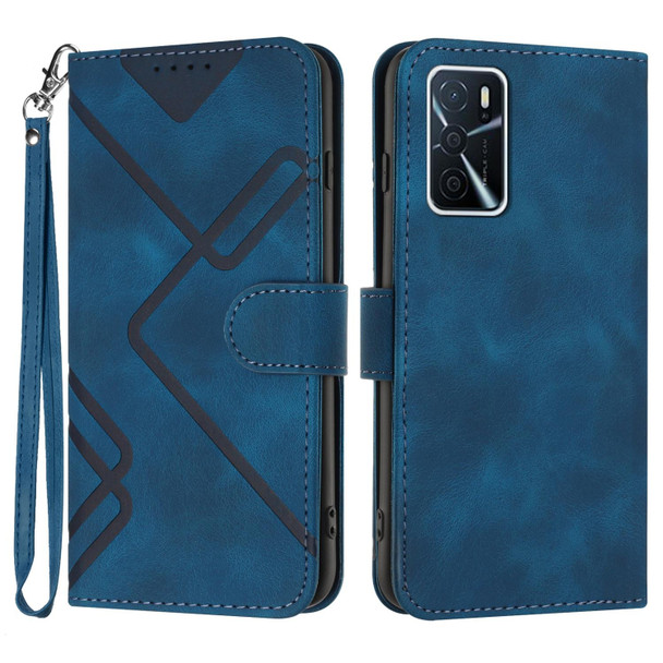 For OPPO A16 4G/A55 5G/A53s 5G Line Pattern Skin Feel Leatherette Phone Case(Royal Blue)