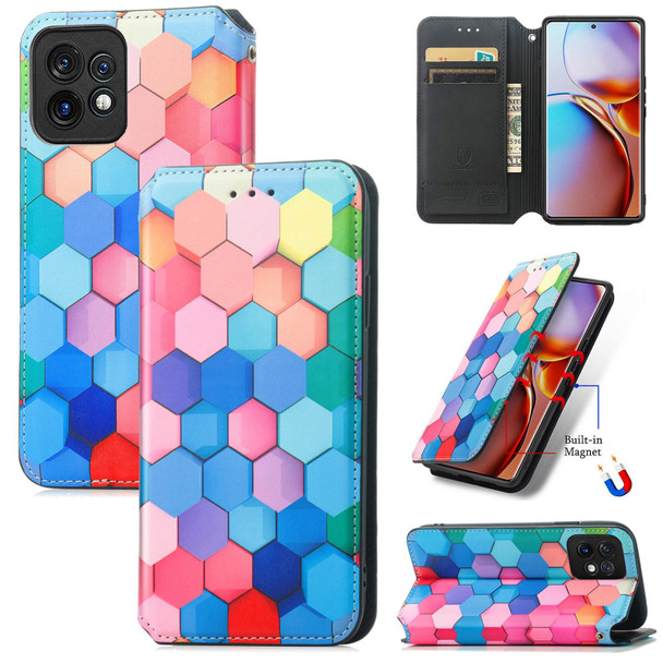 For For Motorola Moto X40 CaseNeo Colorful Magnetic Leatherette Phone Case(Colorful Cube)