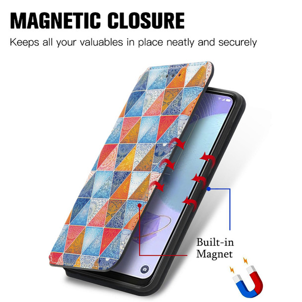For TCL 405 CaseNeo Colorful Magnetic Leatherette Phone Case(Rhombus Mandala)