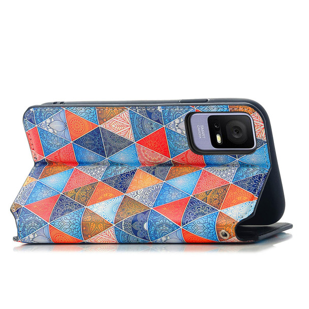 For TCL 405 CaseNeo Colorful Magnetic Leatherette Phone Case(Rhombus Mandala)