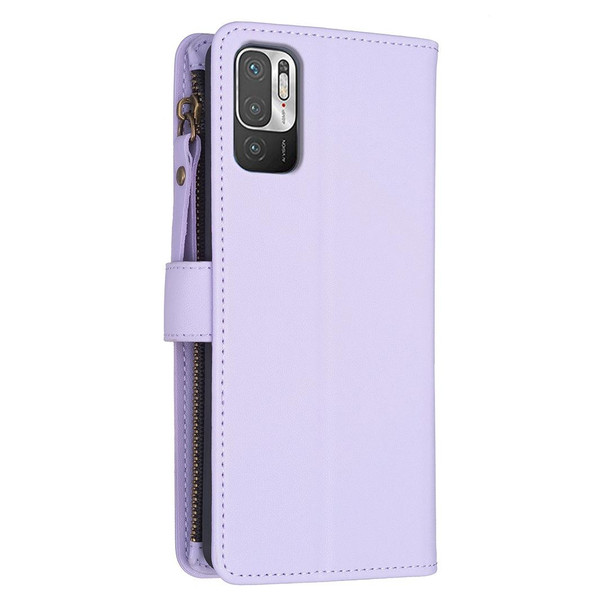 For Xiaomi Redmi Note 10 5G 9 Card Slots Zipper Wallet Leather Flip Phone Case(Light Purple)