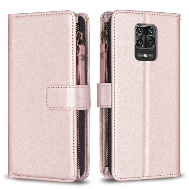 For Xiaomi Redmi Note 9 Pro Max 9 Card Slots Zipper Wallet Leather Flip Phone Case(Rose Gold)