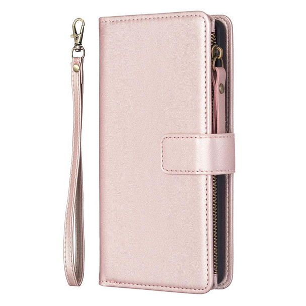 For Xiaomi Redmi 10 9 Card Slots Zipper Wallet Leather Flip Phone Case(Rose Gold)