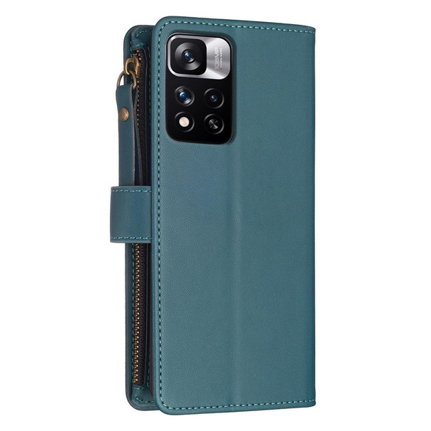 For Xiaomi Redmi Note 11 Pro 9 Card Slots Zipper Wallet Leather Flip Phone Case(Green)