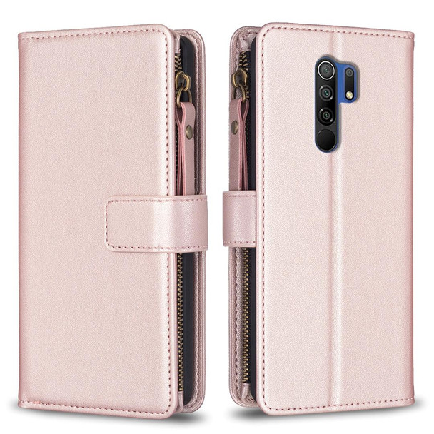 For Xiaomi Redmi 9 9 Card Slots Zipper Wallet Leather Flip Phone Case(Rose Gold)