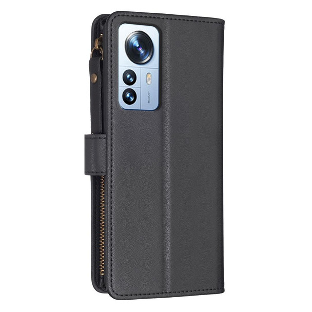 For Xiaomi 12 Pro 9 Card Slots Zipper Wallet Leather Flip Phone Case(Black)