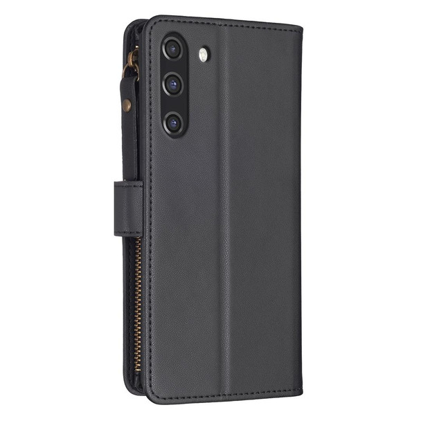 For Samsung Galaxy S21 FE 5G 9 Card Slots Zipper Wallet Leatherette Flip Phone Case(Black)