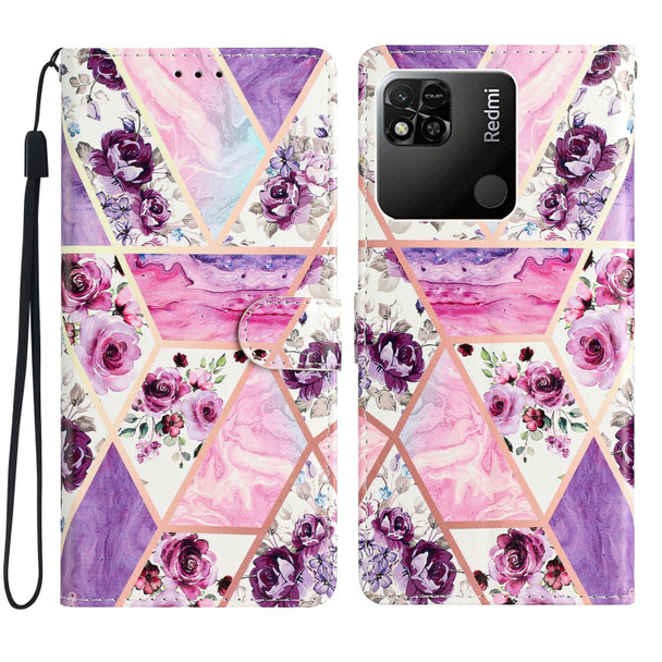 For Xiaomi Redmi 9C Colored Drawing Leather Phone Case(Purple Marble)