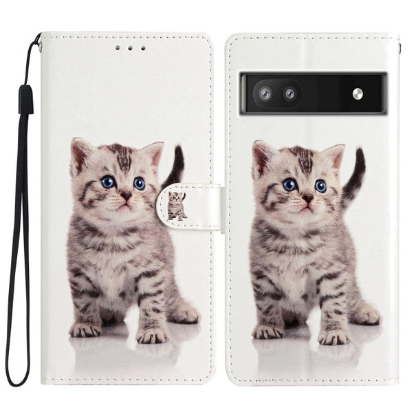 For Google Pixel 6a Colored Drawing Leatherette Phone Case(Little Tabby Cat)