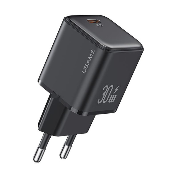 USAMS US-CC186 PD 30W USB-C/Type-C Single Port Electroplating Charger, EU Plug(Black)