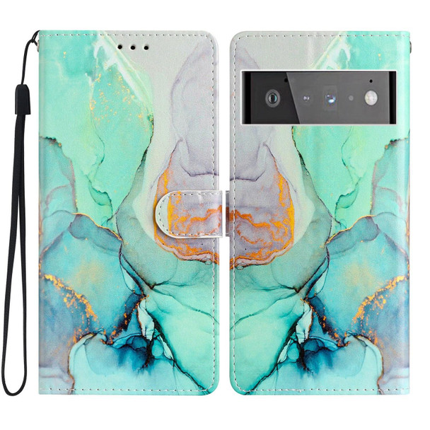 For Google Pixel 6 Colored Drawing Leatherette Phone Case(Green Marble)