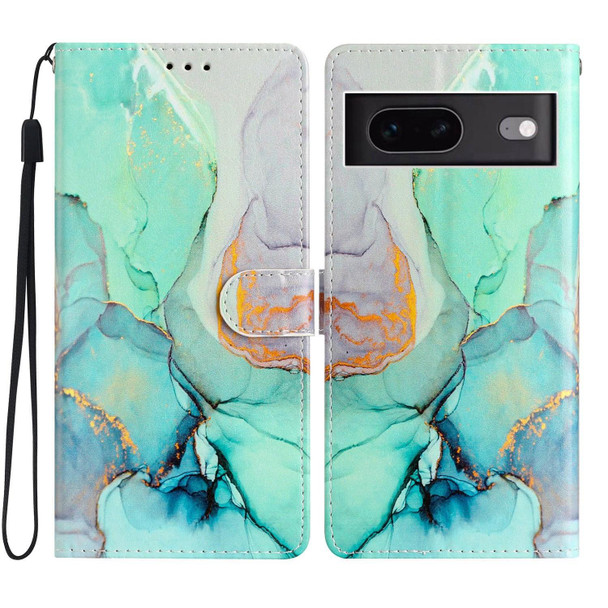 For Google Pixel 7 Colored Drawing Leatherette Phone Case(Green Marble)
