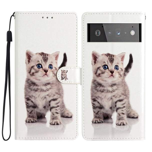 For Google Pixel 6 Colored Drawing Leatherette Phone Case(Little Tabby Cat)