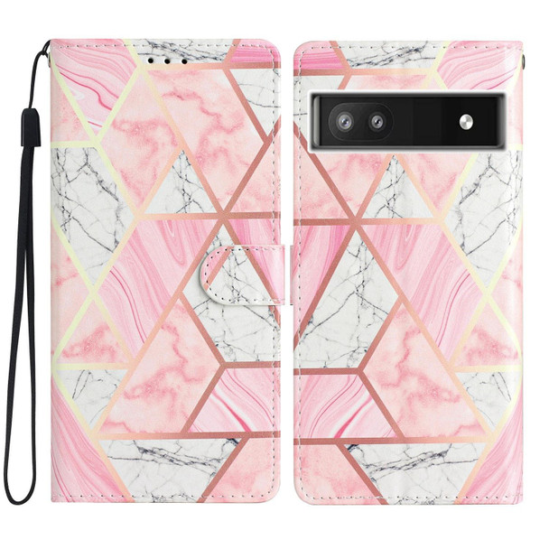 For Google Pixel 6a Colored Drawing Leatherette Phone Case(Pink Marble)