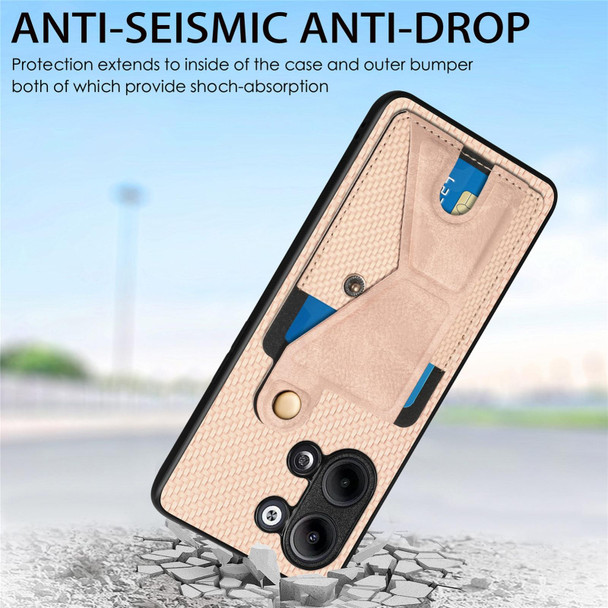 For OPPO A57 4G Carbon Fiber Wallet Flip Card K-shaped Holder Phone Case(Brown)