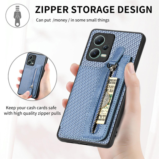 For Redmi Note 11T Pro 5G Carbon Fiber Horizontal Flip Zipper Wallet Phone Case(Brown)
