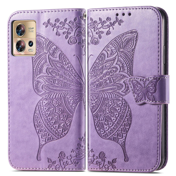 For Motorola Moto Edge 30 Fusion Butterfly Love Flower Embossed Leatherette Phone Case(ligth Purple)