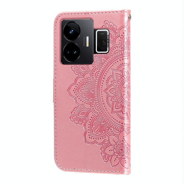 For Realme GT Neo 5 5G / GT3 7-petal Flowers Embossing Leatherette Phone Case(Rose Gold)