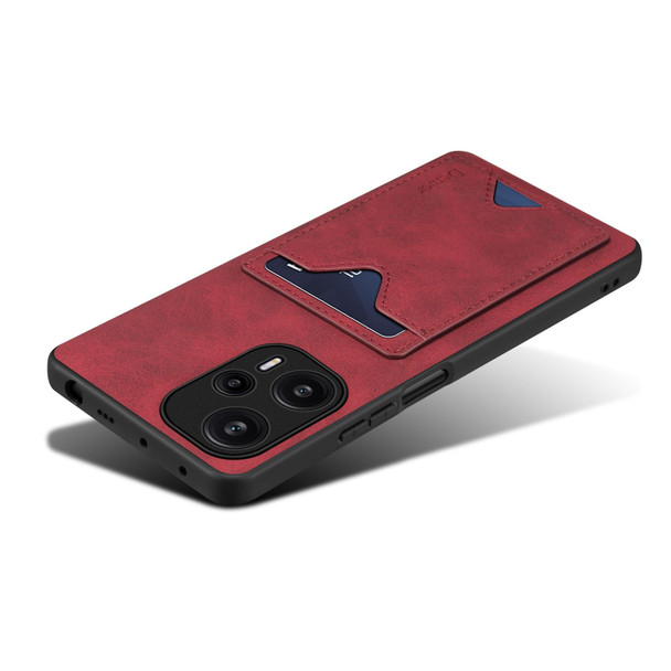 Denior PU Back Cover Card Slot Holder Phone Case For Xiaomi Redmi Note 12 Turbo / Poco F5(Red)