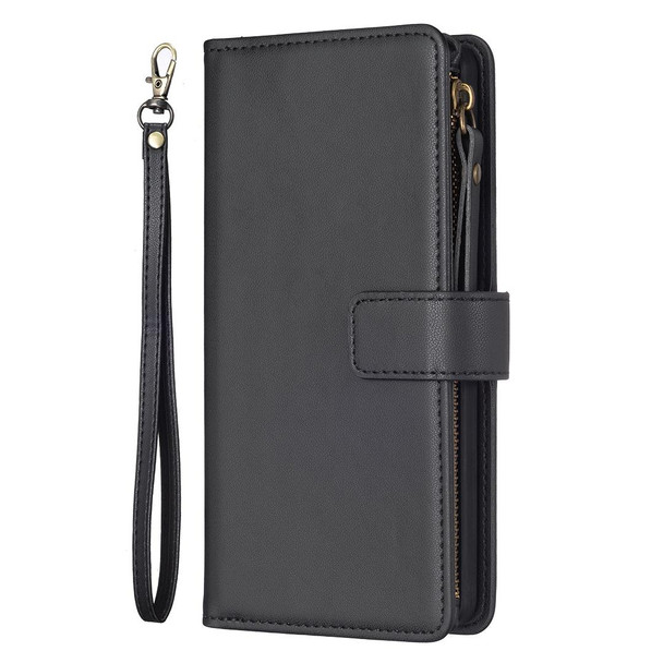 For Samsung Galaxy S21+ 5G 9 Card Slots Zipper Wallet Leatherette Flip Phone Case(Black)