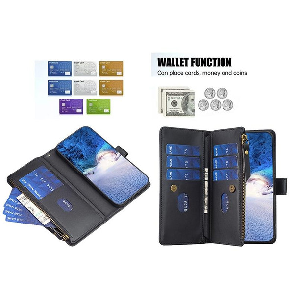 For Samsung Galaxy S21+ 5G 9 Card Slots Zipper Wallet Leatherette Flip Phone Case(Black)