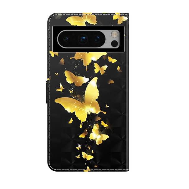 For Google Pixel 8 Pro 3D Painting Pattern Flip Leatherette Phone Case(Gold Butterfly)