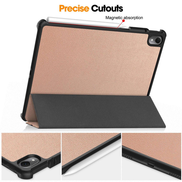 For Huawei Matepad Air Custer Pure Color 3-Fold Holder Smart Leatherette Tablet Case(Rose Gold)