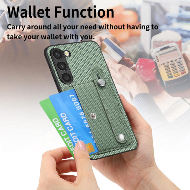 For Samsung Galaxy S21 FE Wristband Kickstand Wallet Back Phone Case with Tool Knife(Green)