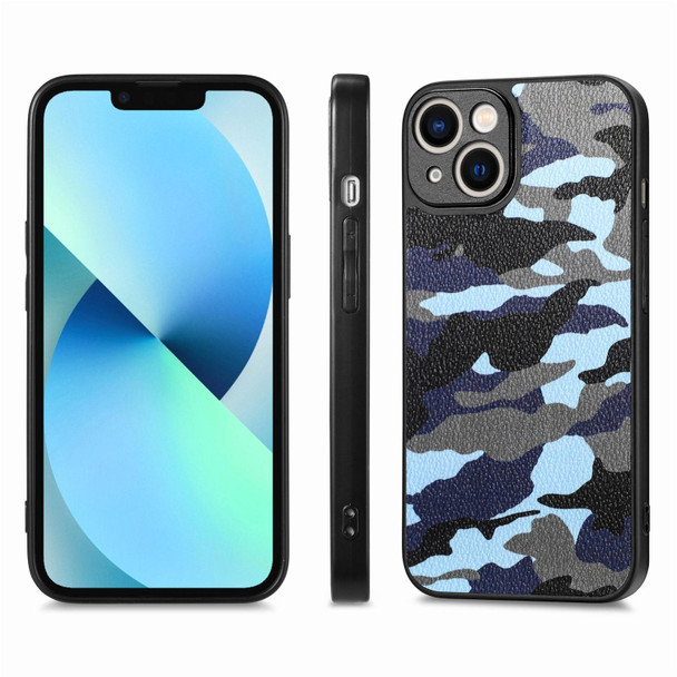 For iPhone 13 Camouflage Leatherette Back Cover Phone Case(Blue)