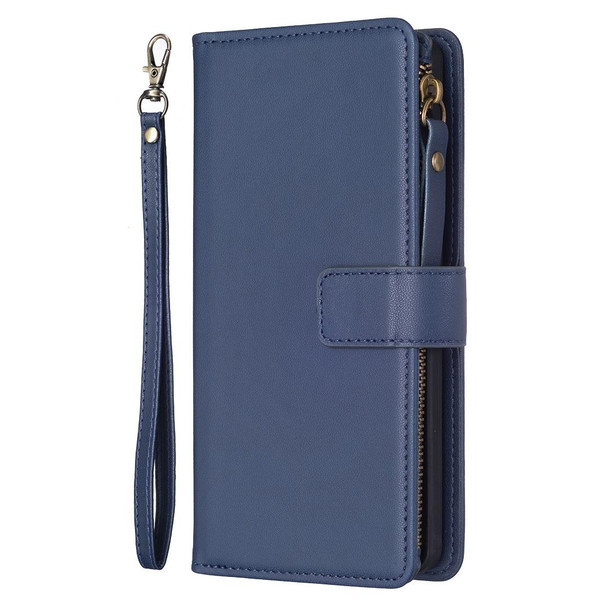 For Xiaomi Redmi Note 12 Pro 9 Card Slots Zipper Wallet Leather Flip Phone Case(Blue)