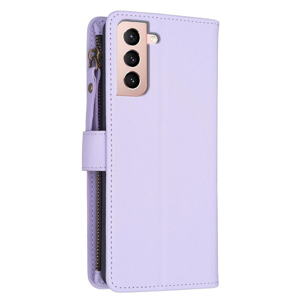 For Samsung Galaxy S21 5G 9 Card Slots Zipper Wallet Leatherette Flip Phone Case(Light Purple)